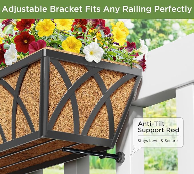 Y&M 24 Inch Fence Metal Hanging Flower Planter Window Basket Deck Railing - Image 7
