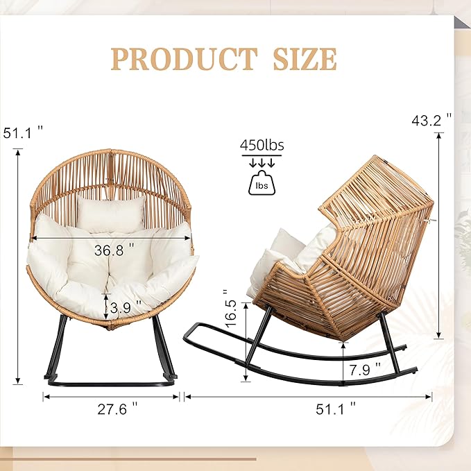 Vongrasig Wicker Rocking Egg Chair PE Rattan - Image 2