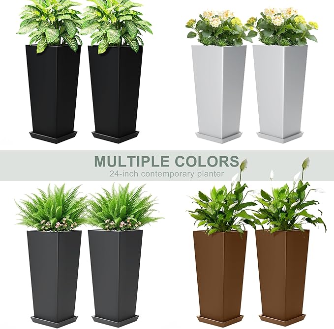 Set of 2 Large Planters for Outdoor Plants 24" Tall Tapered Modern Flower Pots - Image 7