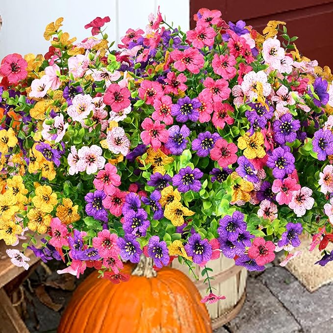 Artificial Flowers for Outdoor, UV Resistant Fake Silk Flowers, Realistic Faux by Welcometothetrytuny