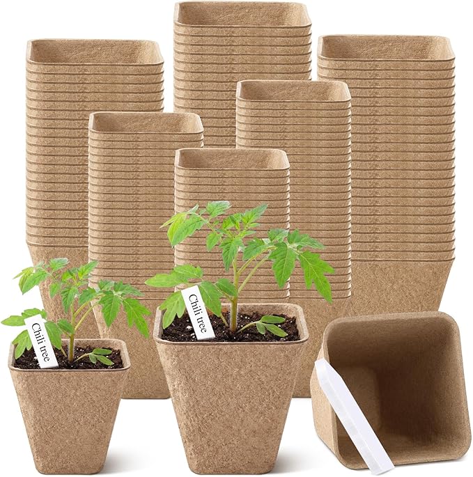 120 Pcs Square Peat Pots for Seedlings by Unknown