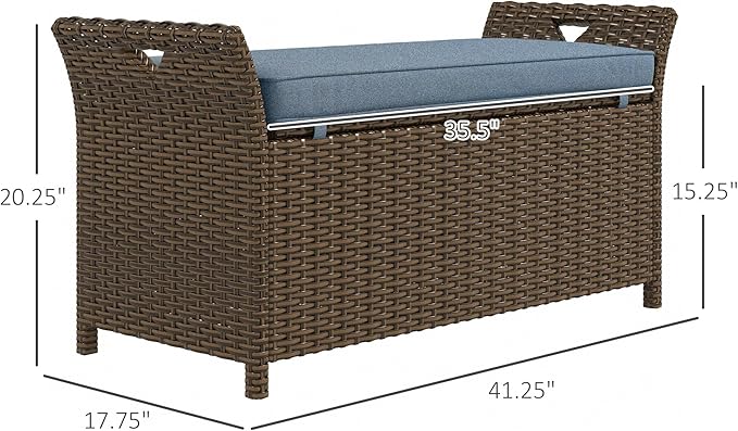 Outsunny 29 Gallon Patio Wicker Storage Bench, Outdoor PE Rattan Patio Furniture - Image 3