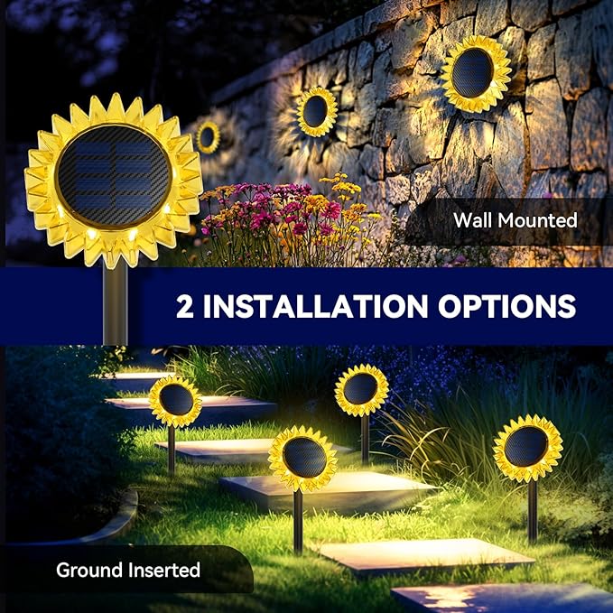 Outdoor Solar Lights, 6 Pack Led Solar Sunflower Lights, Stake/Wall 2-in-1 - Image 2