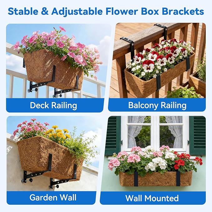 Halatool 2-Pack Adjustable Window Box Bracket, Heavy Duty Wall Mount Planter - Image 7