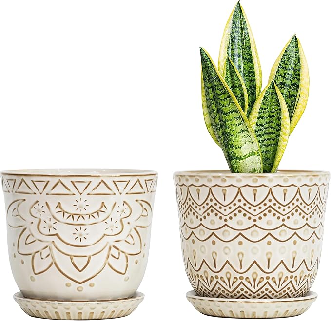 Gepege Beaded Ceramic Planter 6 Inch Set of 2 by Gepege