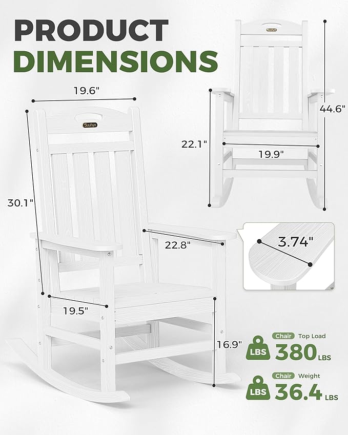 Oversized Outdoor Rocking Chair, High Back Patio Rocking Chair, HDPE All - Image 3