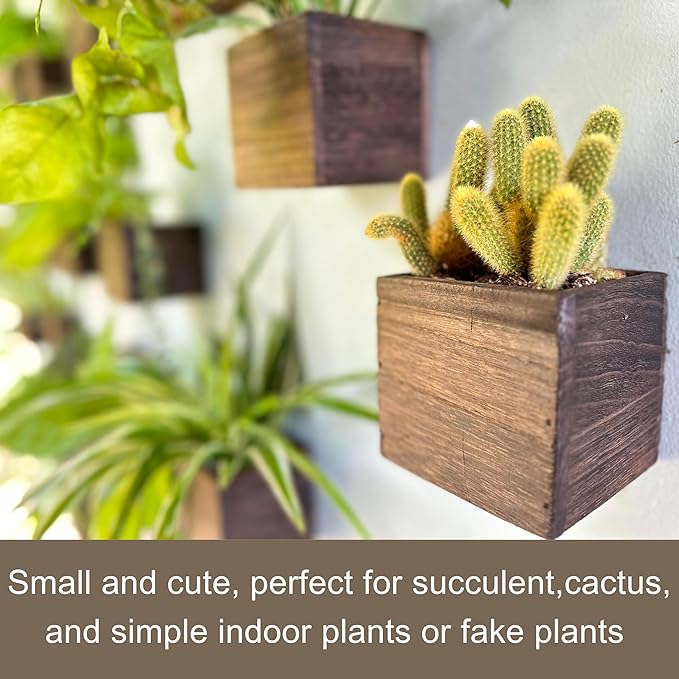LaLaGreen Wood Planter Boxes for Plants Small Square Wall Mounted Planters for - Image 4
