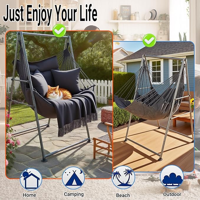 Hammock Chair Stand with X-Large Swing Chair with Footrest，Anti-Tip Thickened - Image 7