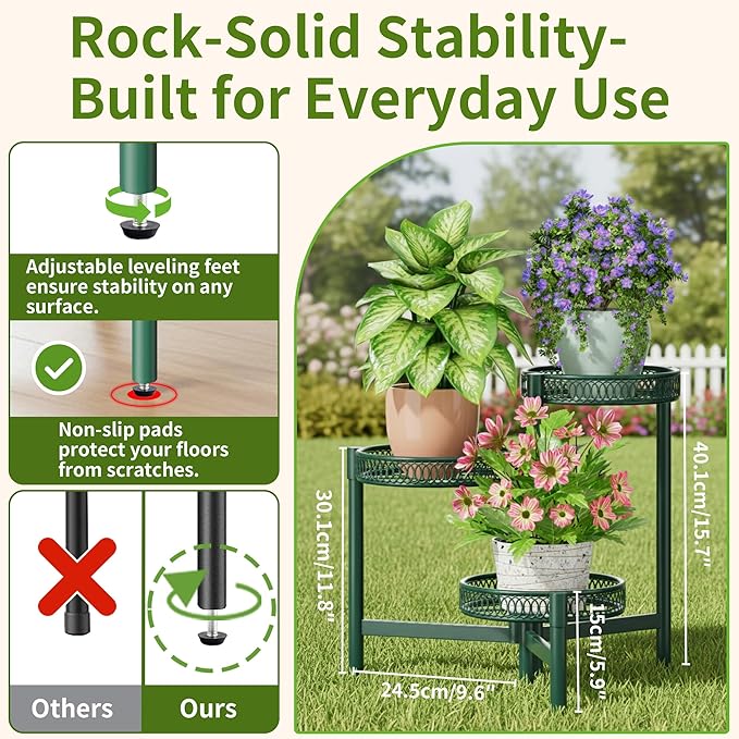 Plant Stand Indoor Outdoor, 3 Tier Corner Metal Flower Display Holder Shelf - Image 3