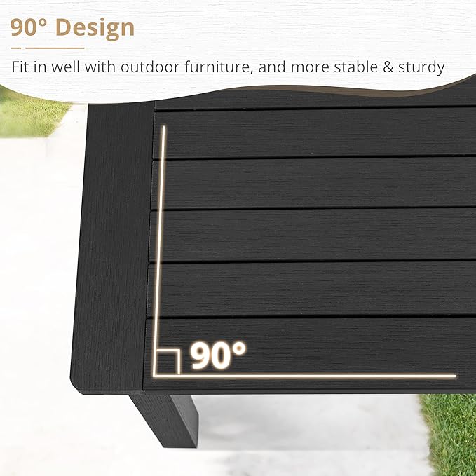 LUE BONA Outdoor Coffee Table, HDPS Black Patio Coffee Tables - Image 6