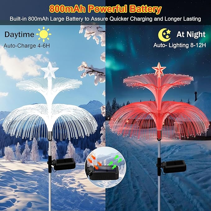 Solar Garden Lights, 6 Pack Solar Star Jellyfish Lights 7 Color Changing Fiber - Image 4