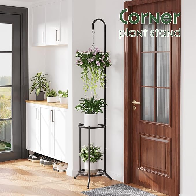 2-Tier Hanging Plant Stand Indoor and Outdoor, Space-Saving Iron Planter Shelves - Image 5