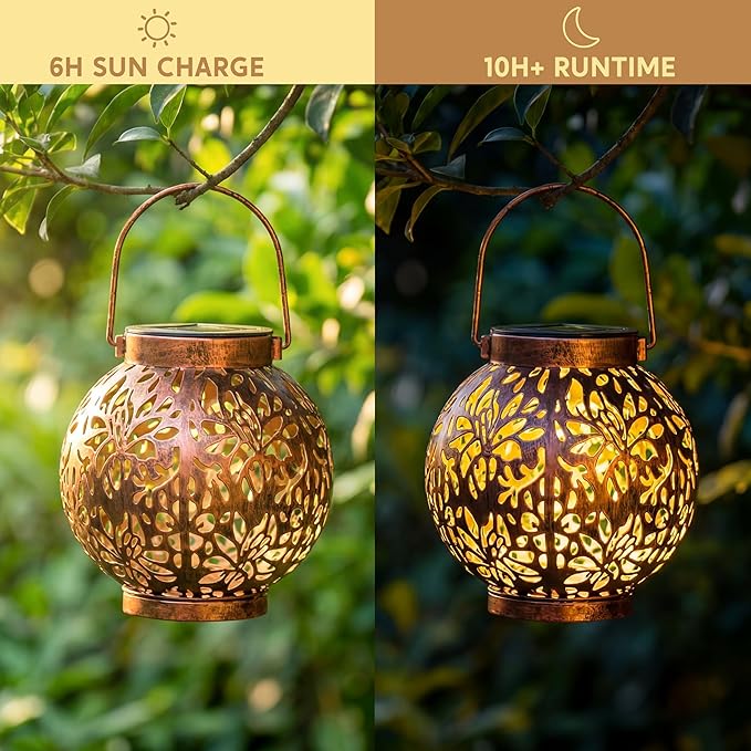 JOIEDOMI 2 Pack Outdoor Solar Hanging Lantern Lights, Waterproof Tabletop - Image 3