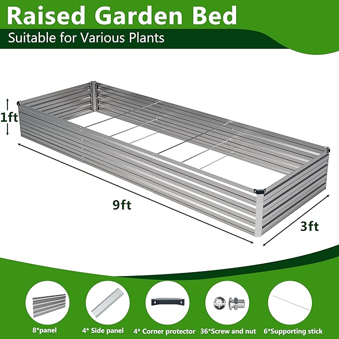 2PCS 9x3x1ft Galvanized Raised Garden Bed Kit, Galvanized Planter Raised Garden - Image 3