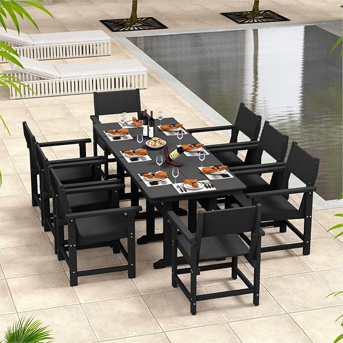9-Piece Outdoor Dining Set, HDPE Weatherproof Patio Table and Chairs Set by BIVODA