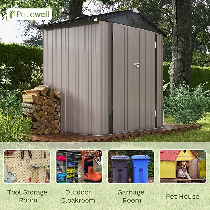 Patiowell 6x4 FT Outdoor Storage Shed, Garden Tool Storage Shed - Image 4