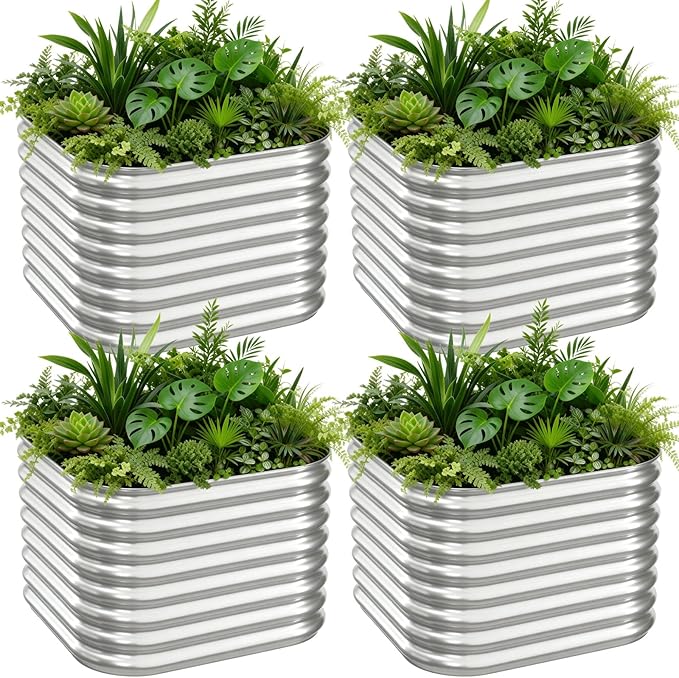 4 PCS Galvanized Raised Garden Bed Outdoor, Metal Garden Bed - Image 2