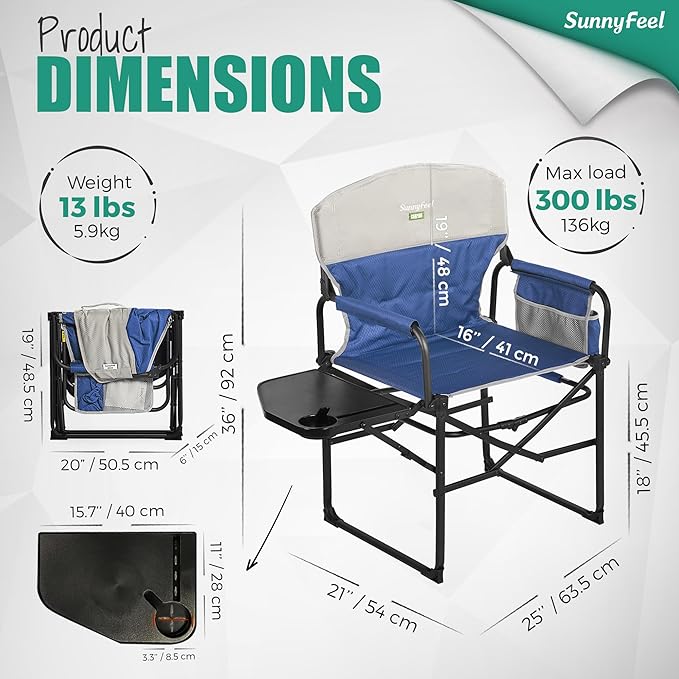 SUNNYFEEL Camping Directors Chair, Heavy Duty, Oversized Portable Folding Chair - Image 2