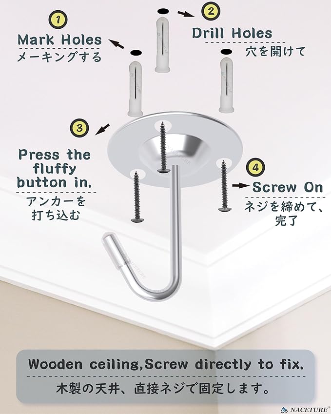 NACETURE Ceiling Hooks for Hanging Plants 3 Pack - Image 6