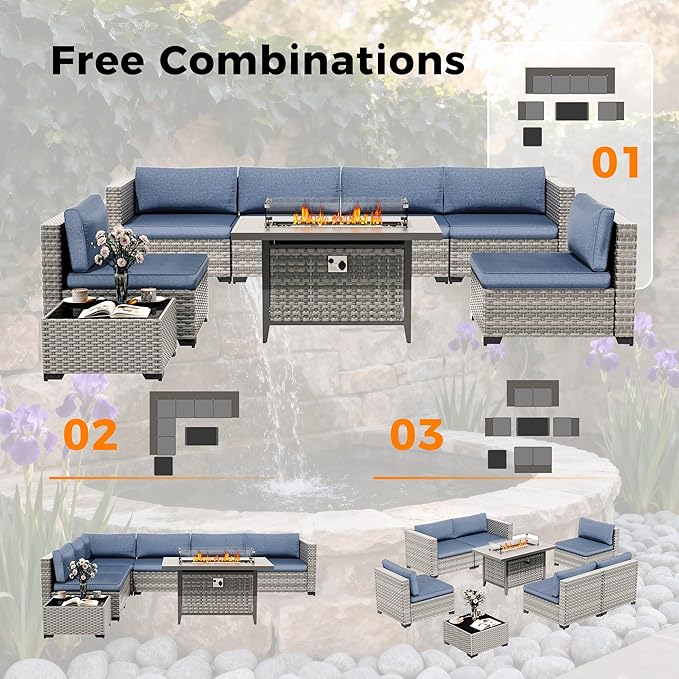 12-Seat Modern Outdoor Wicker Rattan Patio Furniture Set - Image 9