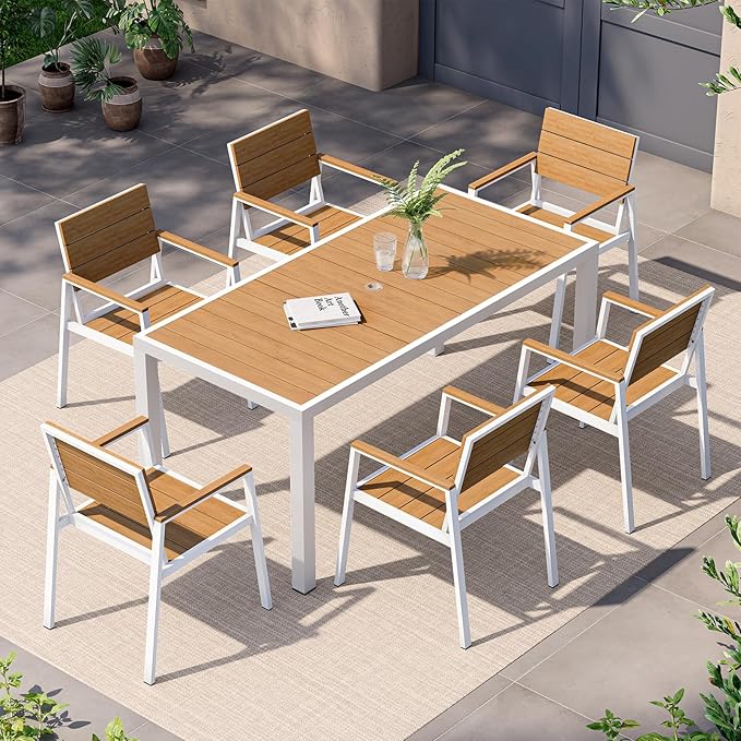 7-Piece Outdoor Dining Set, Aluminum Dining Table Set by Vexwalx