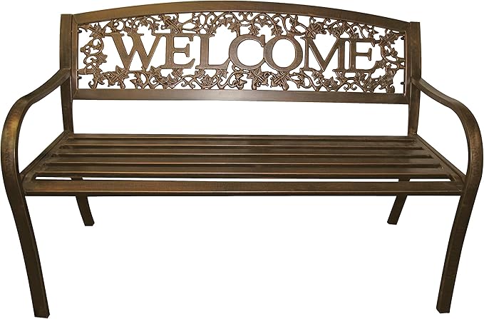 Leigh Country Metal Outdoor Bench, Welcome Design, Decorative Patio Seating - Image 6