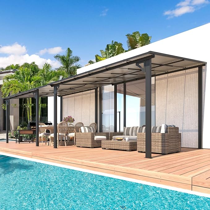 AECOJOY 10' x 24' Gazebo for Patio, Large Wall-Mounted Hard Top Lean-to Gazebo by AECOJOY
