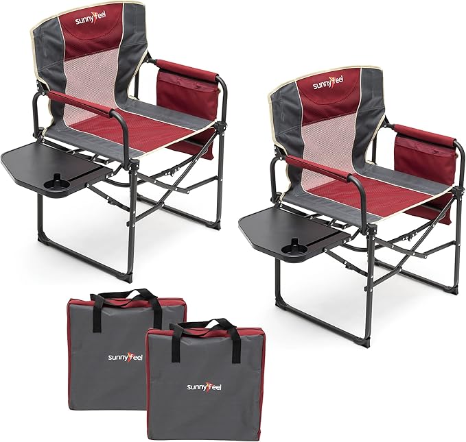 SUNNYFEEL Camping Directors Chair, Heavy Duty, Oversized Portable Folding Chair by SunnyFeelCamping