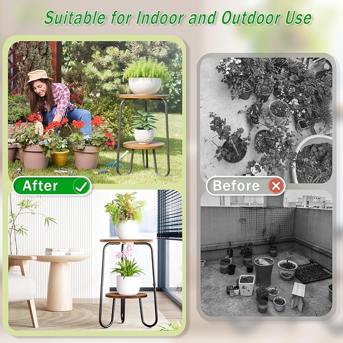 2 Tier Wood Plant Stand Indoor, Small Round Flower Pot Stand, 19.6" Tall Single - Image 5