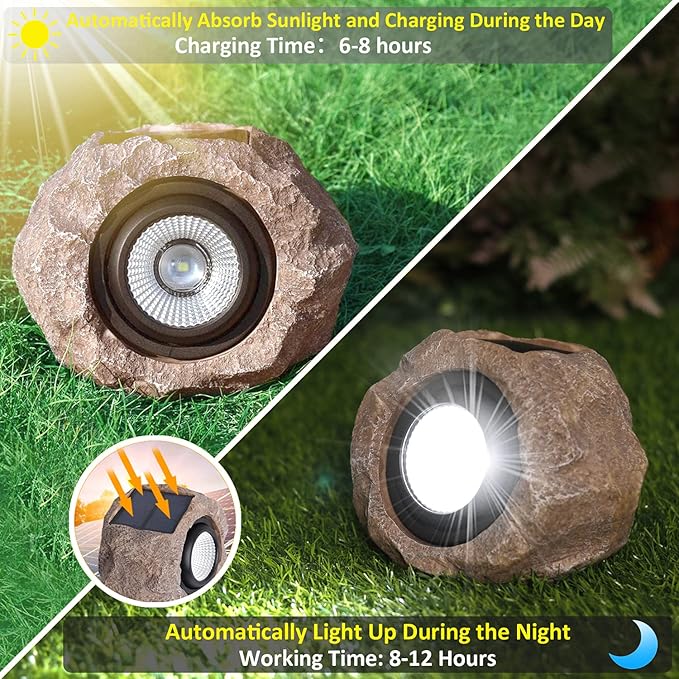 2 Pack Solar Rock Lights Outdoor, Angle Adjustable Solar Lights Outdoor - Image 3