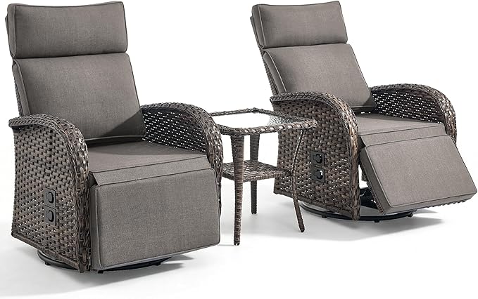 3 Pieces Zero Gravity Patio Swivel Rocking Recliner Chairs Set of 2 - Image 7