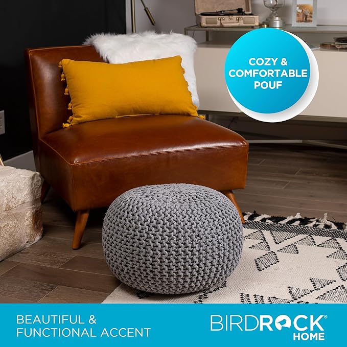 BIRDROCK HOME Round Pouf Ottoman | Cotton Braided Foot Stool - Image 7