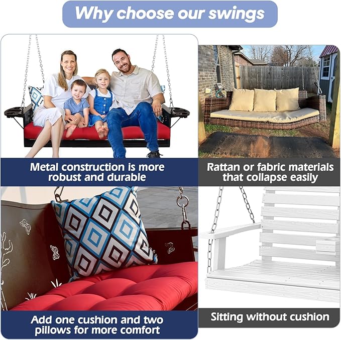 3-Seat Metal Porch Swing 900 LBS Heavy Duty Hanging Bench - Image 4