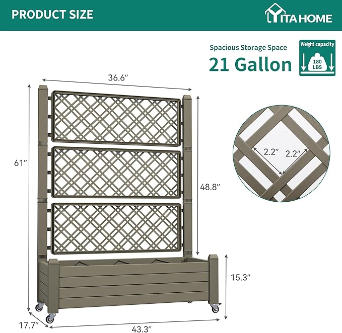 YITAHOME 43.3x17.7x61 in Planter Trellis Box - Image 7