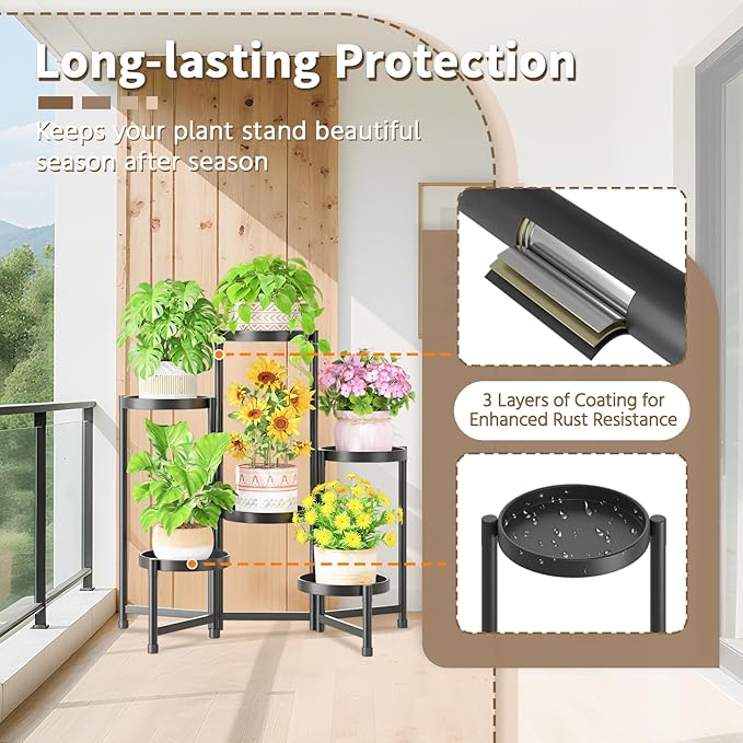 LASZOLA 6 Tiered Folding Tall Plant Stand Indoor - Image 4