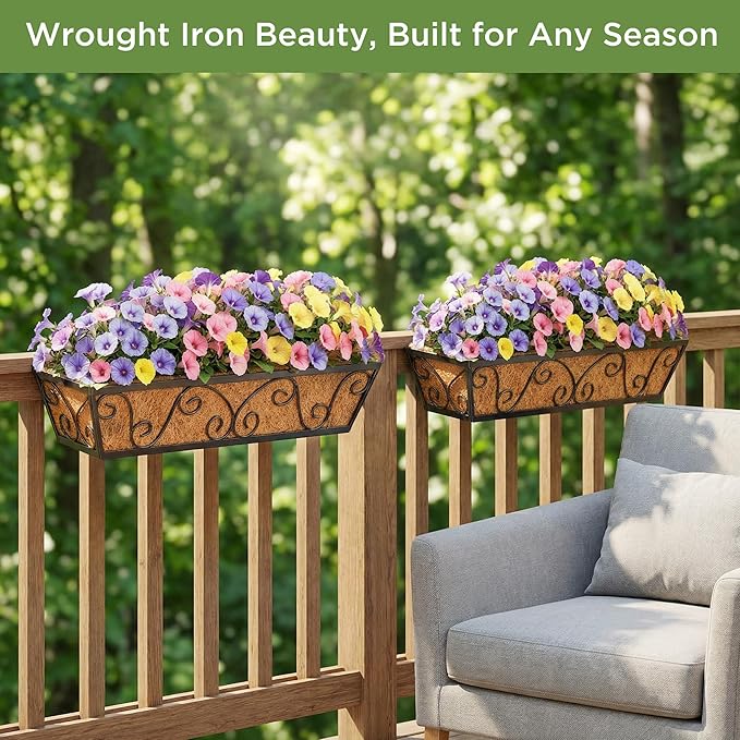 2pcs 24 Inch Window Deck with Coco Liner, Metal Hanging Flower Planter Window - Image 6
