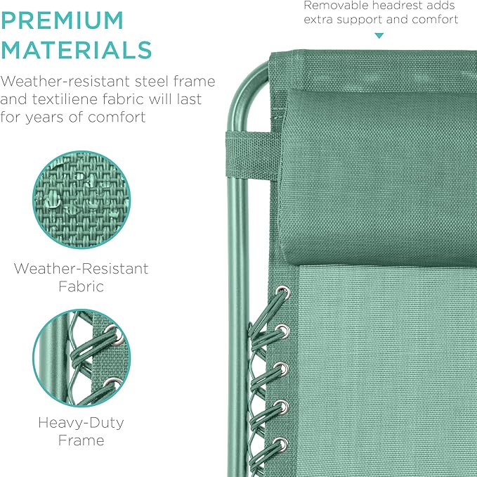 Best Choice Products Set of 2 Adjustable Steel Mesh Zero Gravity Lounge Chair - Image 6