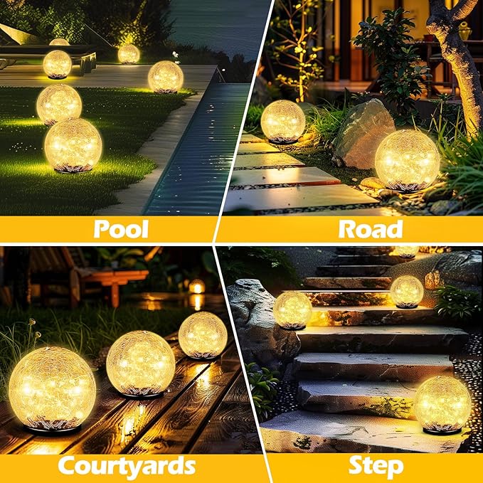 Coroor Garden Solar Ball Lights Outdoor Waterproof, 50 LED Cracked Glass Globe - Image 7