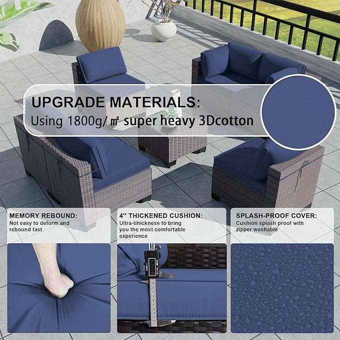 Kullavik 7 Pieces Outdoor Patio Furniture Set PE Wicker Rattan Sectional Sofa - Image 2