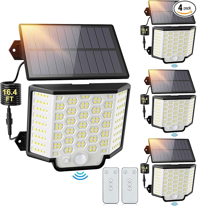 Solar Lights Outdoor Waterproof, 186 Bright LEDs Dusk to Dawn Motion Security by YOLOVIS
