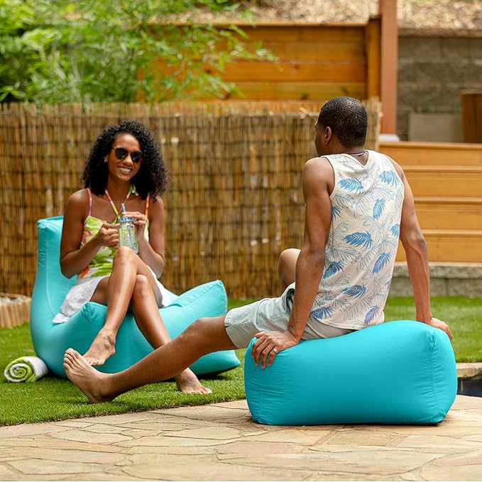 Jaxx Leon Outdoor Bean Bag Ottoman, Cancun Blue - Image 7