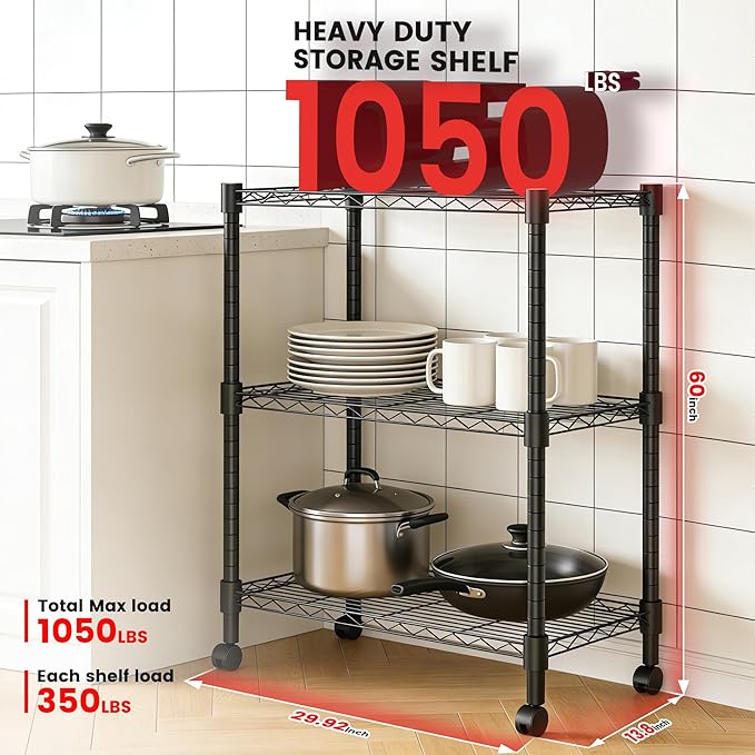 Xcity Storage Shelves, 3 Tier Heavy Duty Metal Shelving Unit - Image 2