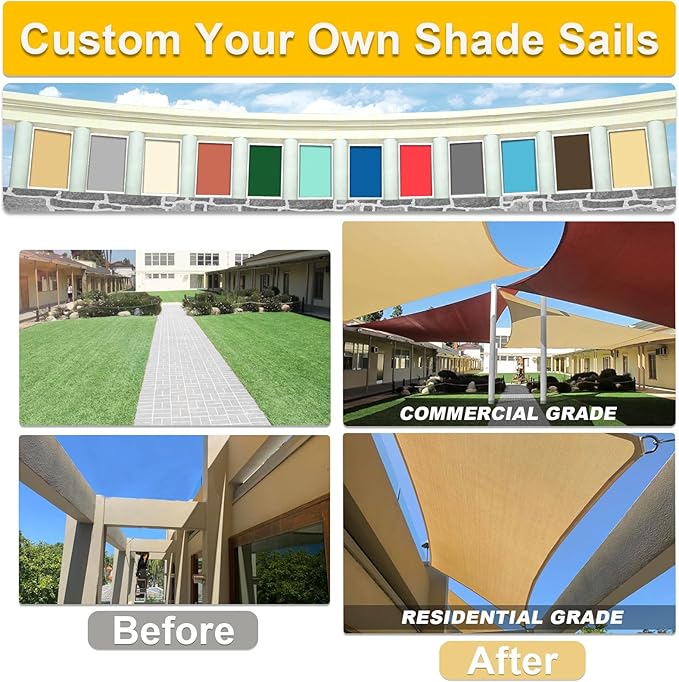 KANAGAWA Sun Shade Sail Curved 10'X13' Beige Rectangle Outdoor Shade Cover UV - Image 5