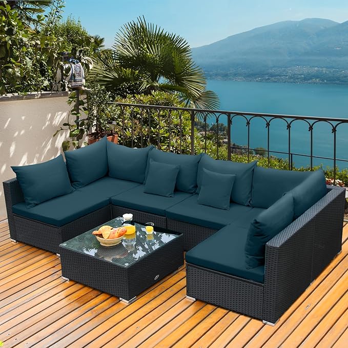 Tangkula 7 Piece Patio Furniture Set, Outdoor Wicker Sectional Sofa - Image 4