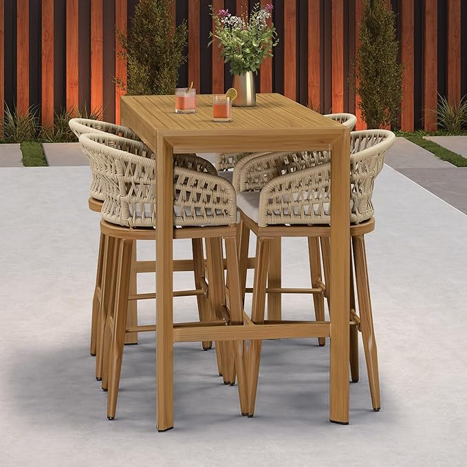 PURPLE LEAF Outdoor Rattan 29" Bar Stools Set of 2, Modern Boho Aluminum Patio - Image 8