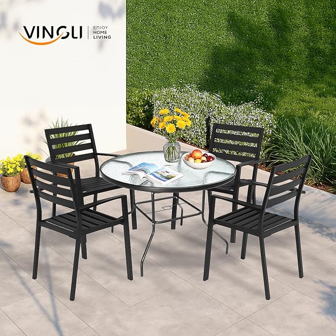 VINGLI Round Patio Table with Umbrella Hole - Image 2