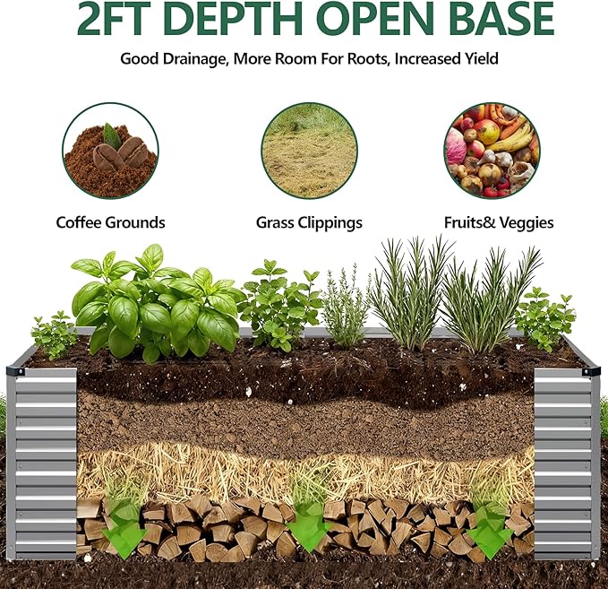 Vengarus 4x2x2FT Galvanized Raised Garden Bed Kit, Outdoor Metal Planter Box - Image 4