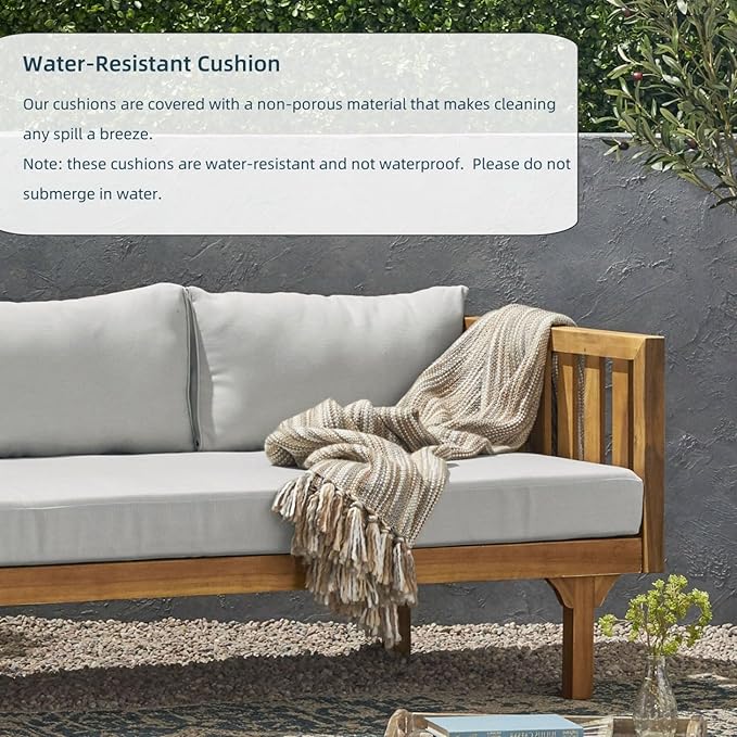 Merax Solid Acacia Wood Couch Chaise Lounge Chair Indoor, 3 Seater Daybed Sofa - Image 7