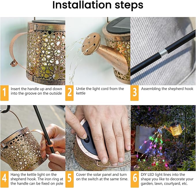 Solar Lights Outdoor Decorative, Metal Solar Watering Can Lights Waterproof - Image 4
