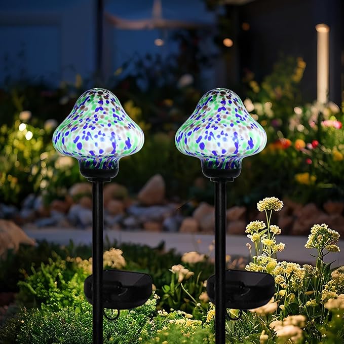 Solar Outdoor Lights Decorative Solar Glass Mushroom Lights Waterproof LED - Image 4